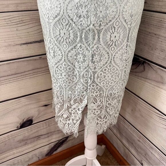 Lulus Light Blue Lace Short Sleeve Mock Neck Dress - Picture 11 of 13